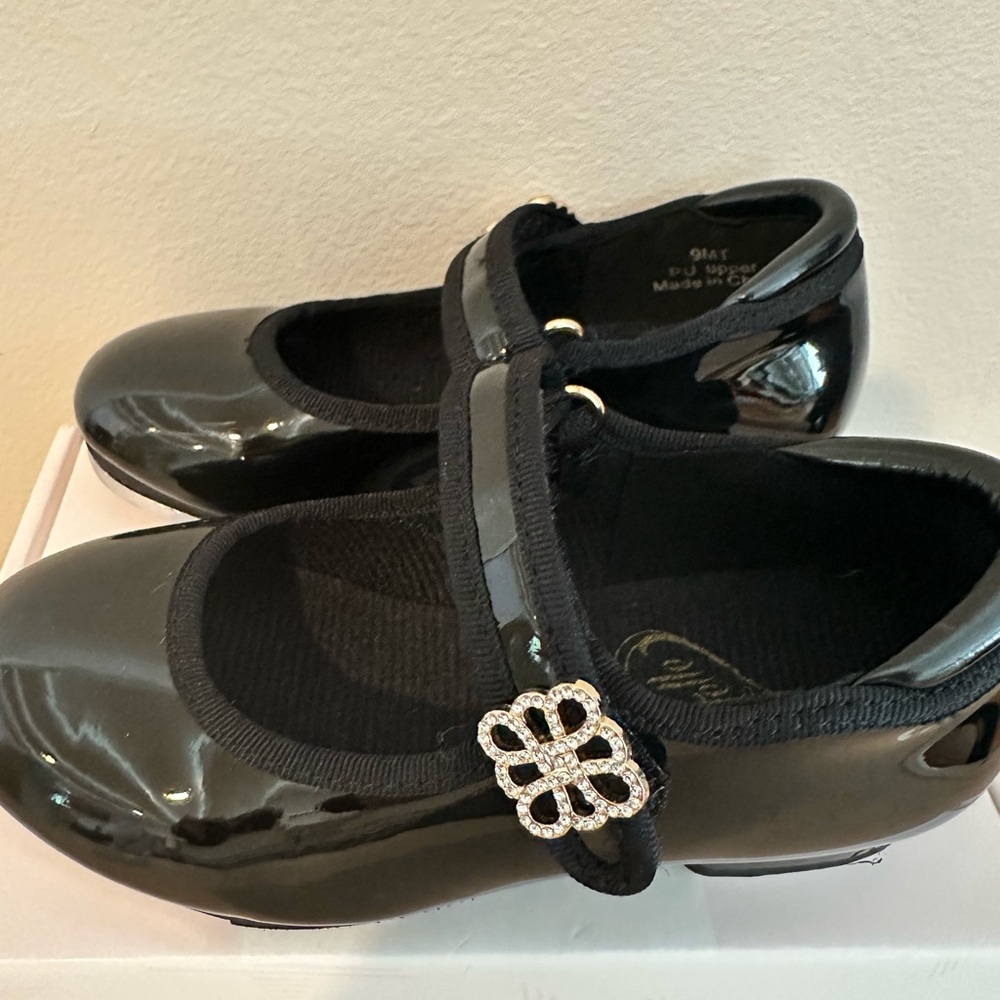 Kids Elegant Black Dance Tap Shoes with Rhinestone Buckle